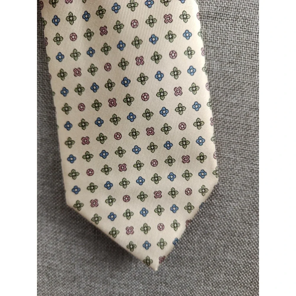 E.Marinella Napoli Mens Ties 57X3.5 Beige Floral Silk Handmade